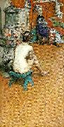 Carl Larsson leontine, naken rygg sittande-am ofen-i ateljen Germany oil painting artist